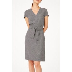 Club Monaco Dress Womens 4 Black White Houndstooth Belted Work Career V Neck